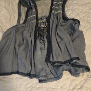 Miss Me Light Blue Smocked Tank with Dark Trim